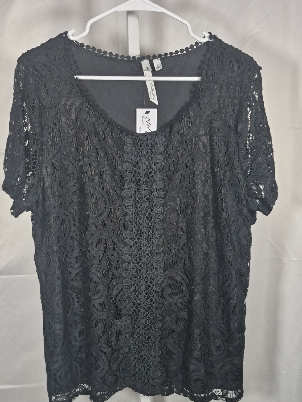 NY Collection Black Lace Blouse, 2x NWT